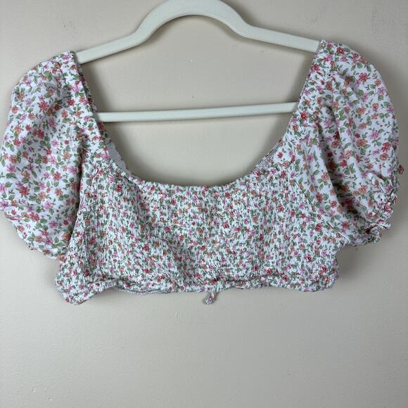Aeropostale Floral Cottagecore Crop Top Womens L Milkmaid Festival Puff Sleeve - Picture 4 of 10